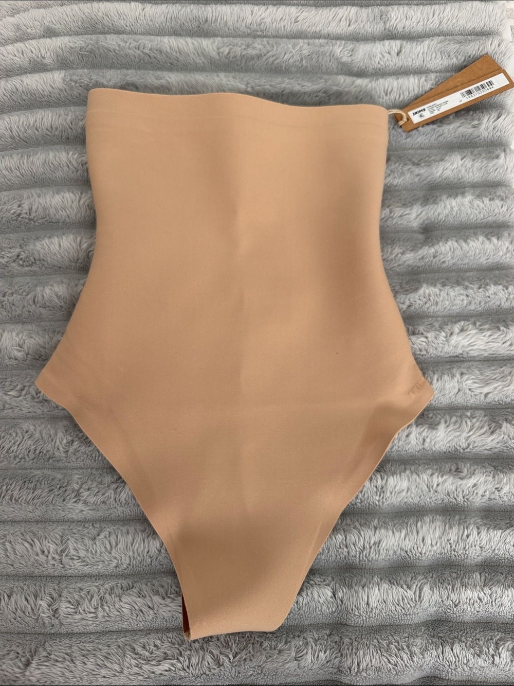 SKIMS Core Sculpt High-Waisted Thong Shapewear Bodysuit in Clay